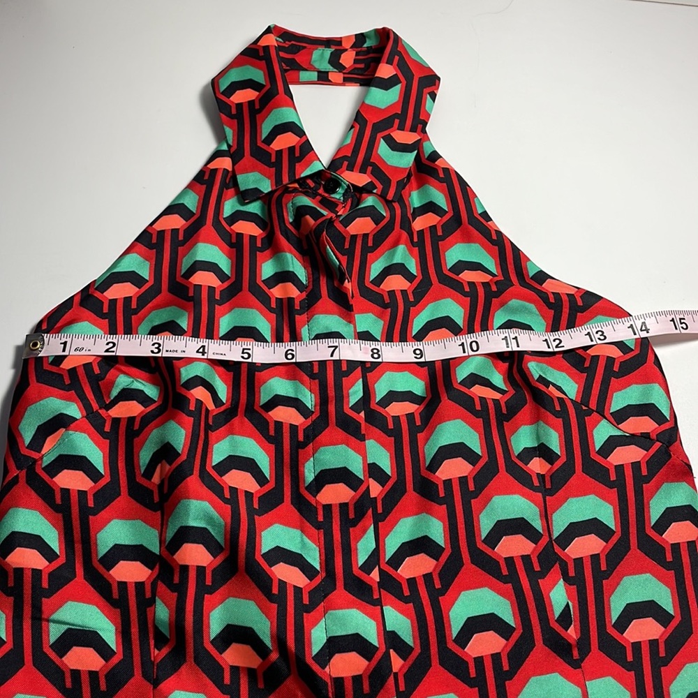 Geometric Honeycomb Shape Print Button Front Halt… - image 7